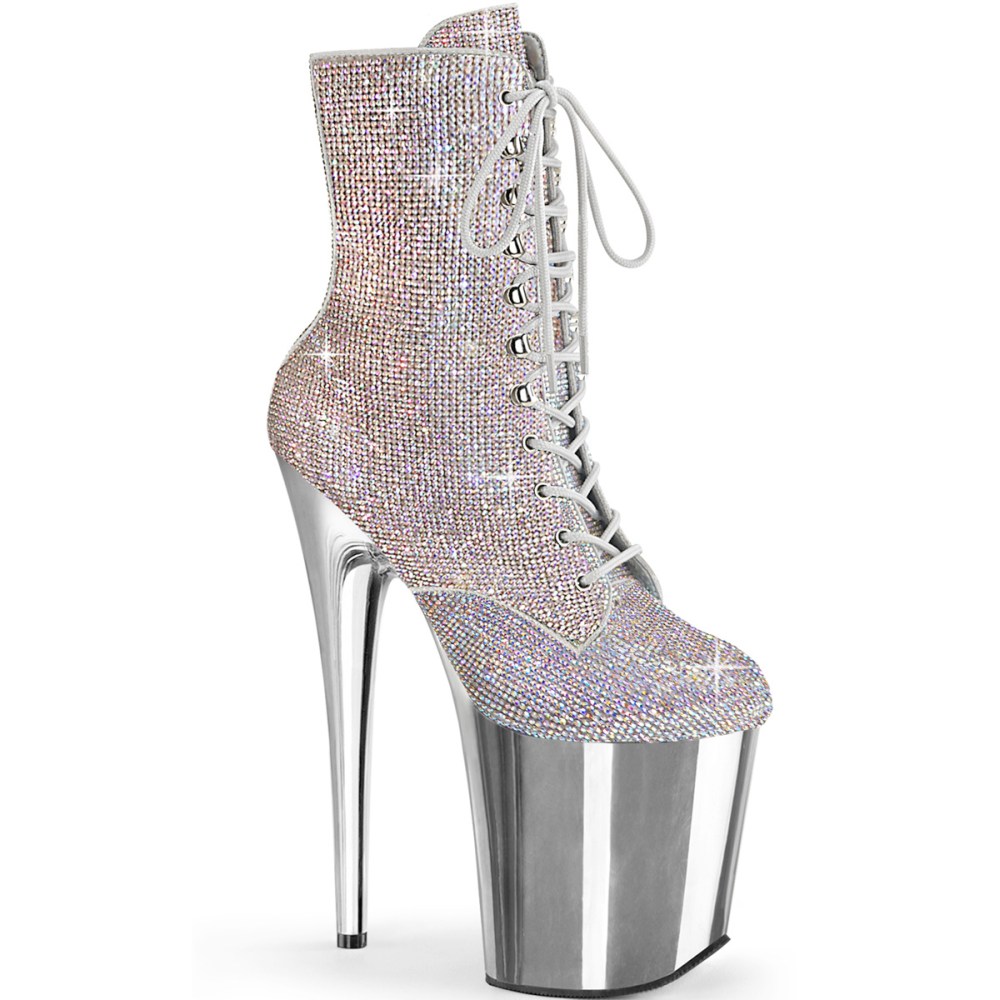 Pleaser - FLAMINGO-1020CHRS Plateau Laarzen, Paaldans schoenen - Zilverkleurig/Chroomkleurig